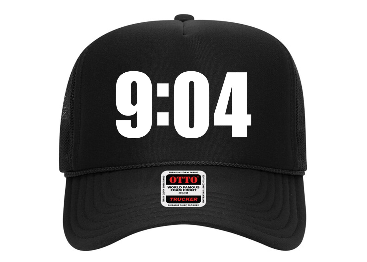 9:04 Hat Black on White Trucker Hat