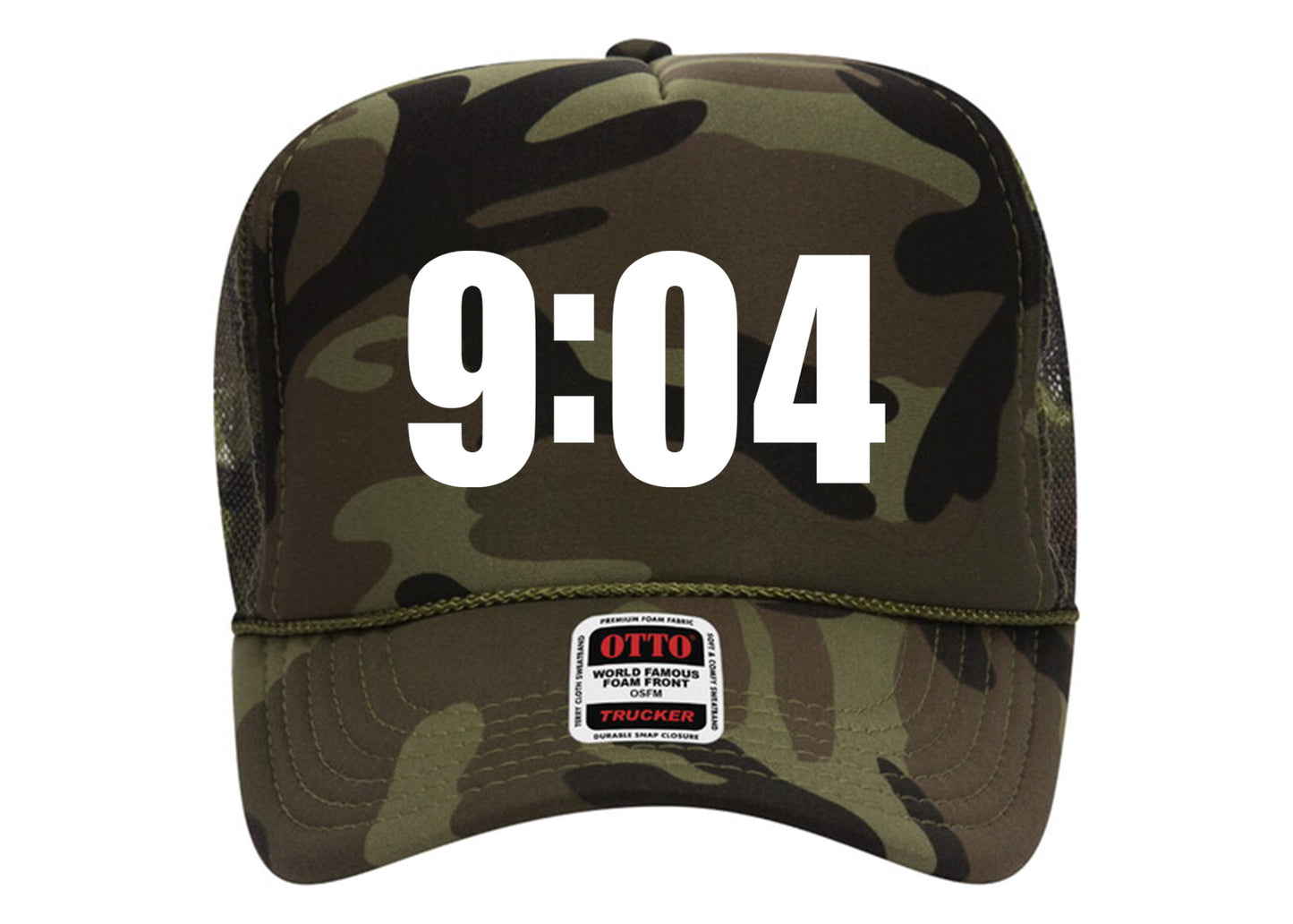 9:04 Hat Camo on White Trucker Hat