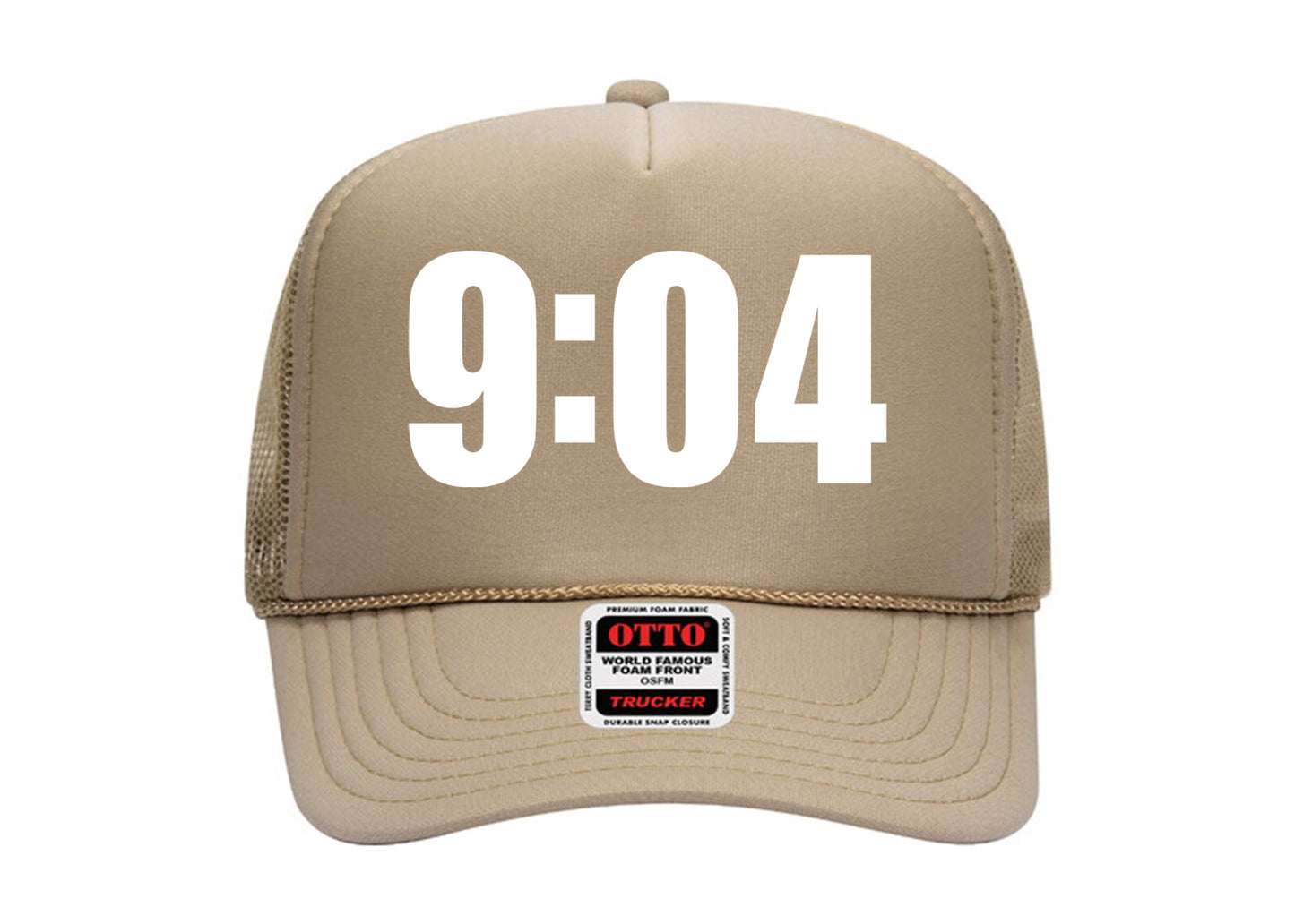 9:04 Hat Khaki on White Trucker Hat
