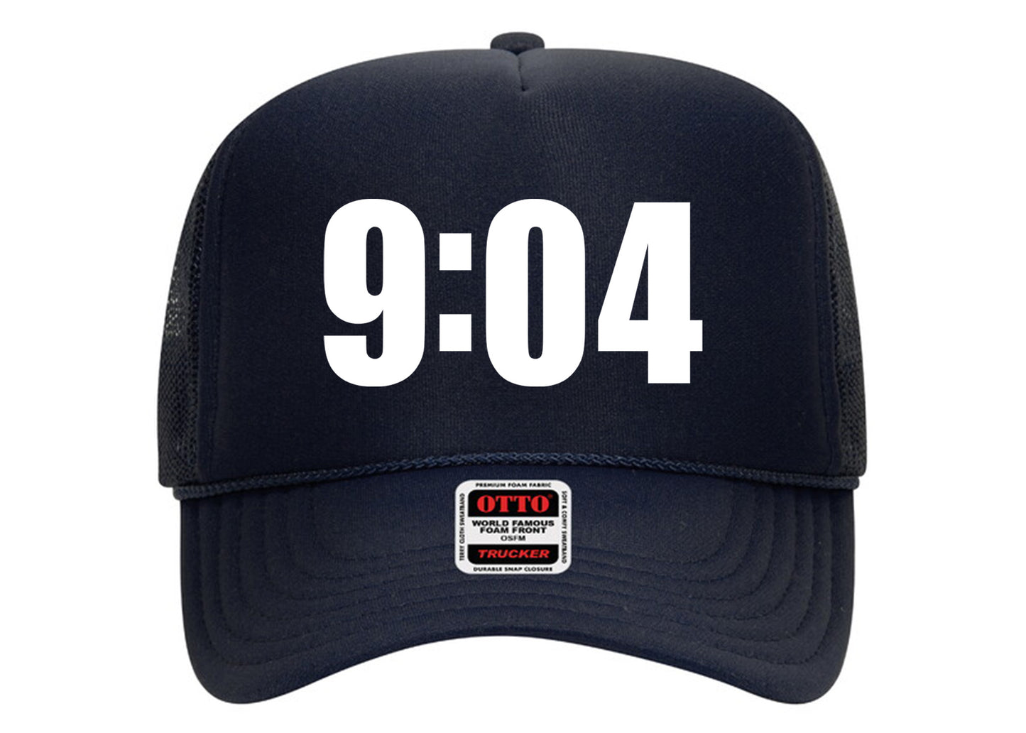 9:04 Hat Navy on White Trucker Hat