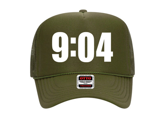 9:04 Hat Olive on White Trucker Hat