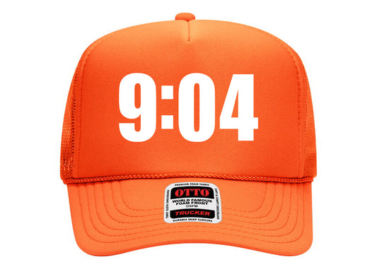 9:04 Hat Orange on White Trucker Hat