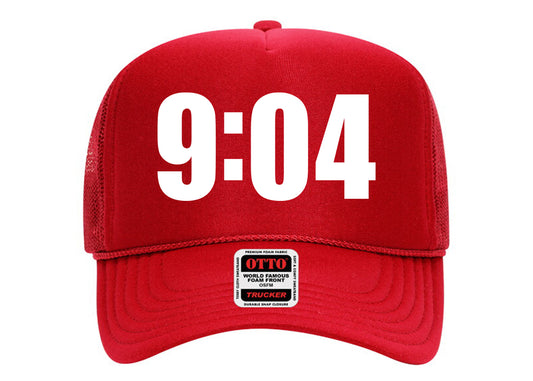 9:04 Hat Red on White Trucker Hat