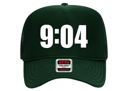 9:04 Hat Dark Green on White Trucker Hat