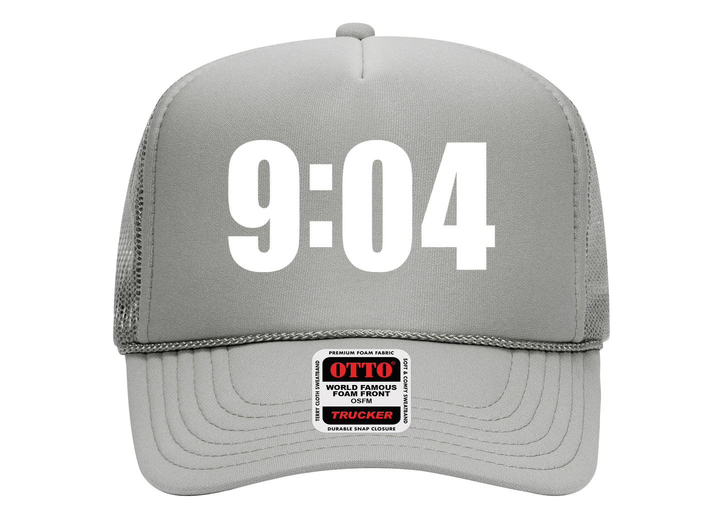 9:04 Hat Gray on White Trucker Hat