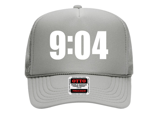 9:04 Hat Gray on White Trucker Hat
