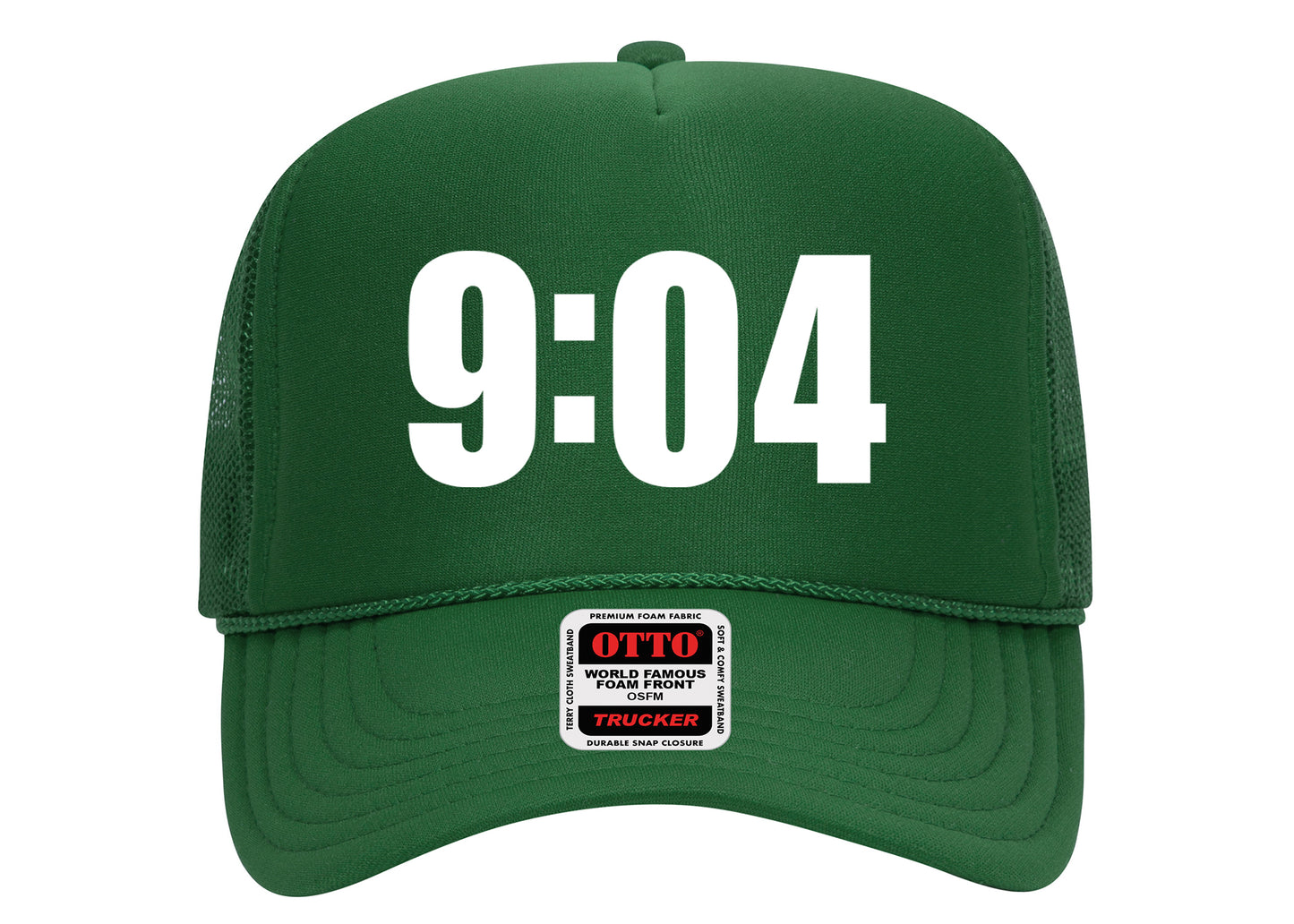 9:04 Hat Kelly Green on White Trucker Hat