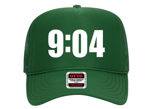 9:04 Hat Kelly Green on White Trucker Hat