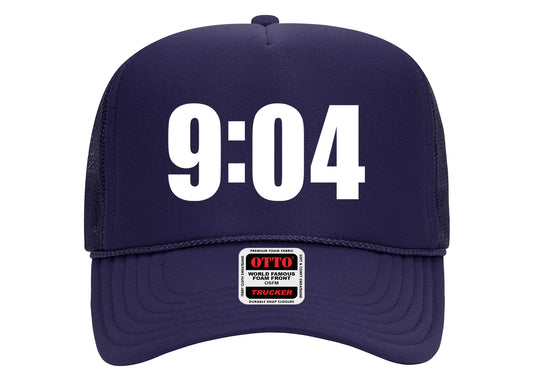 9:04 Hat Purple on White Trucker Hat
